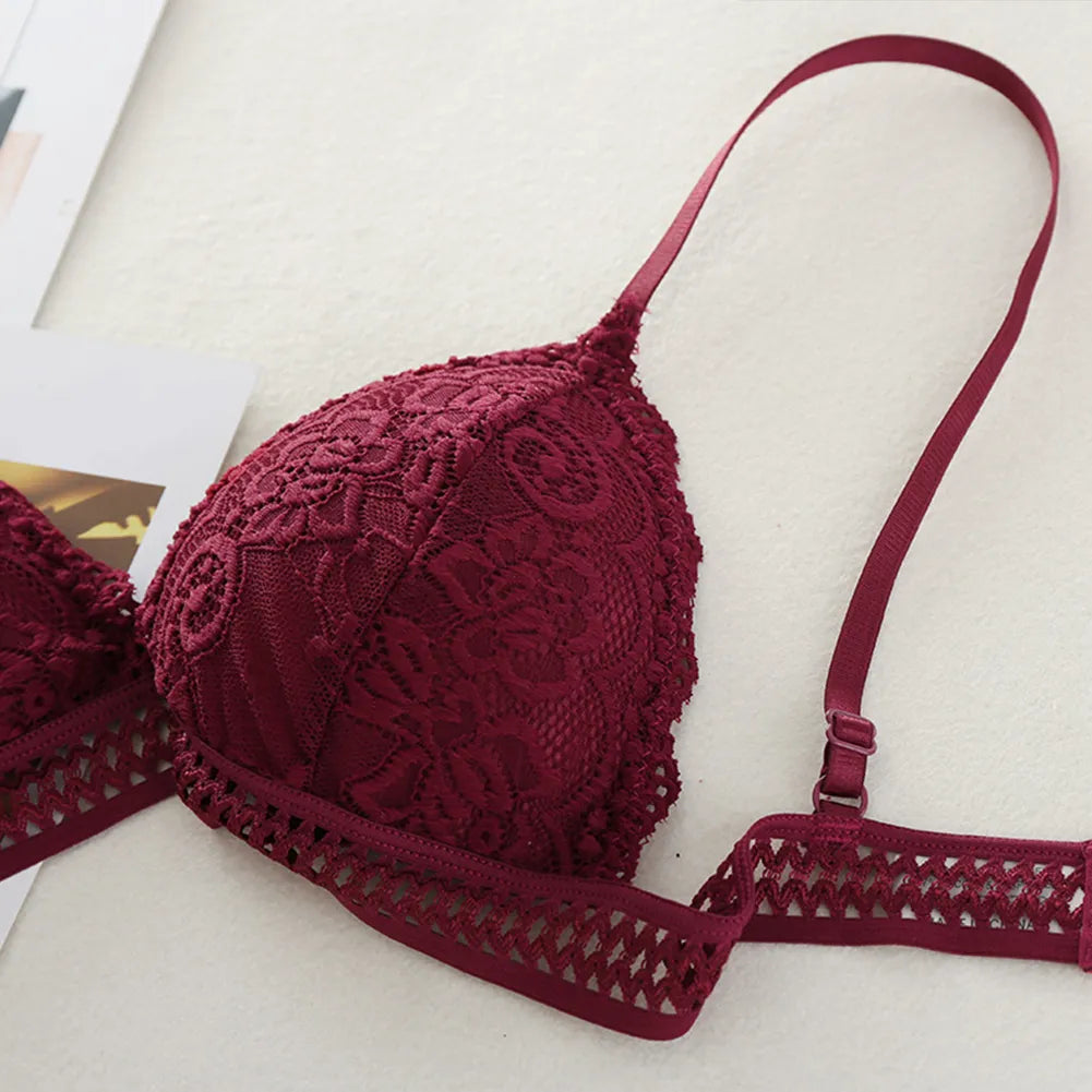 Deep V Lace Bra Crop Top Triangle Cup Seamless