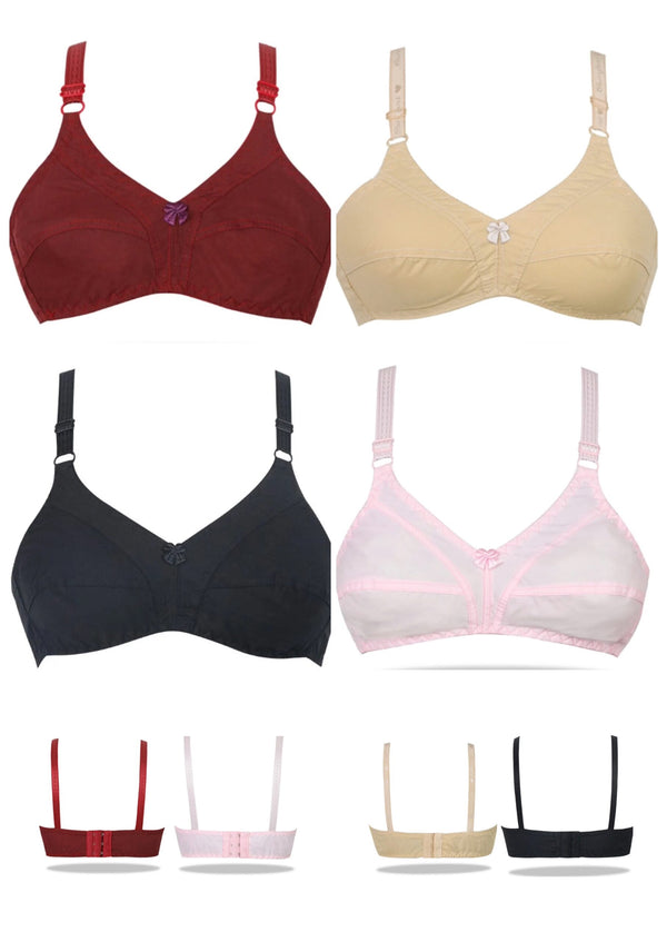 Pack of 04 Multi Colour Cotton 3 Hooks Bras Brief Blouse Brazier Brassier for Women Ladies Girls Undergarments