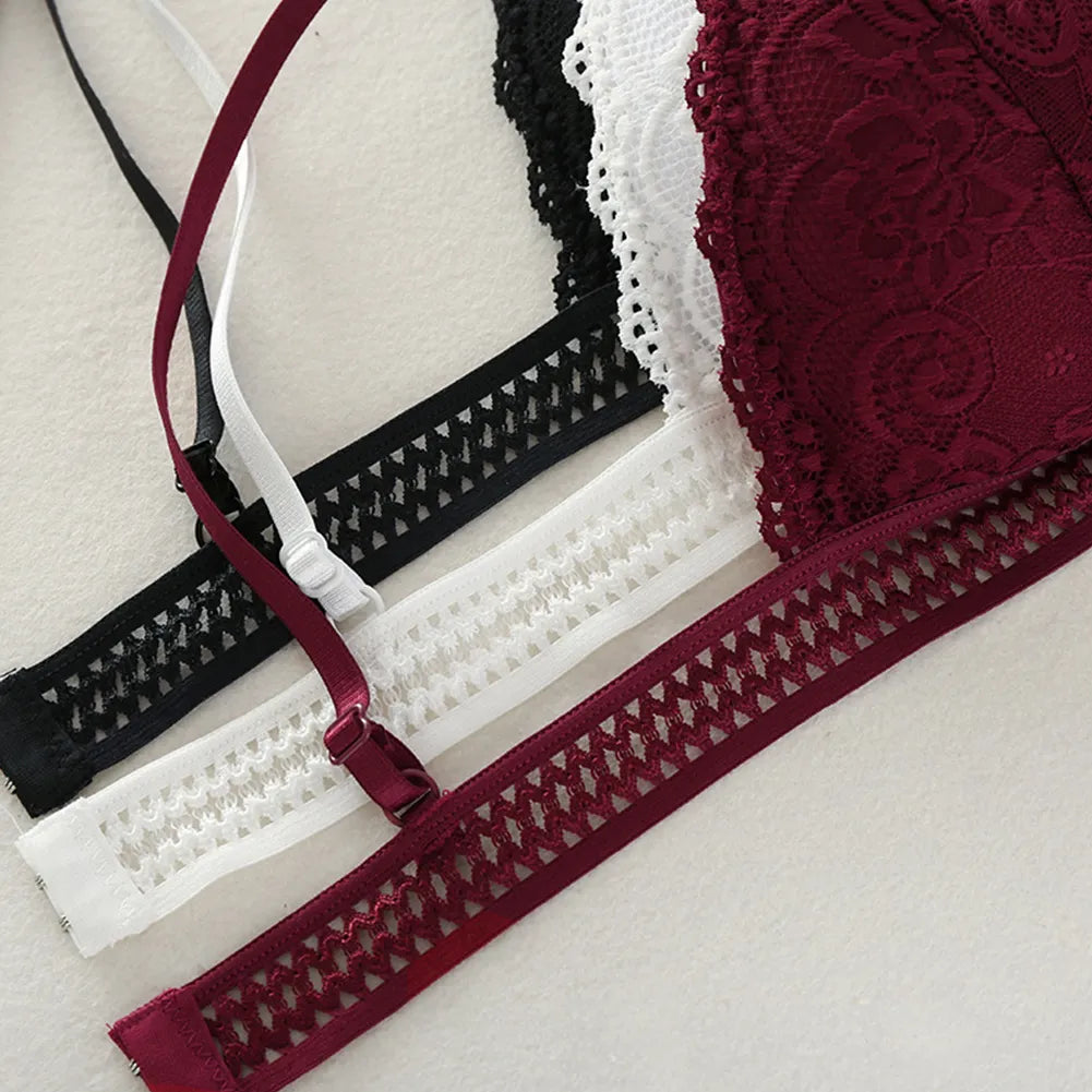 Deep V Lace Bra Crop Top Triangle Cup Seamless