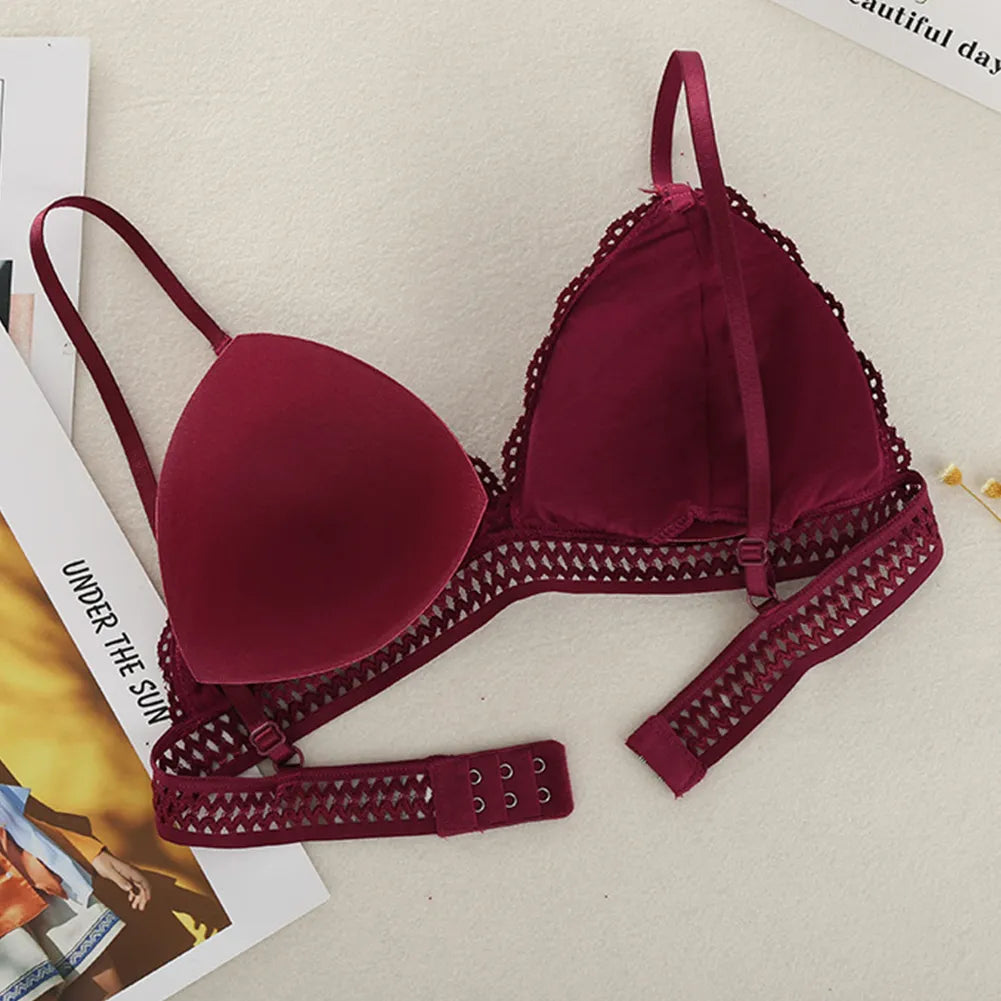 Deep V Lace Bra Crop Top Triangle Cup Seamless