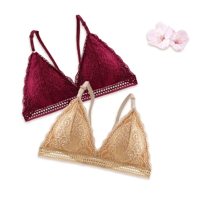 Deep V Lace Bra Crop Top Triangle Cup Seamless