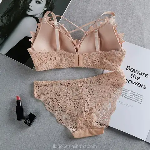 New fashion women sexy thin lingerie set 3/4 Cup embroidered lace wireless sexy bra