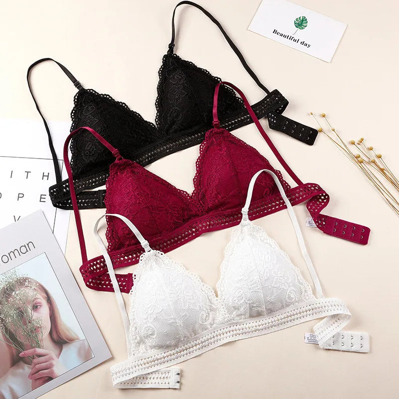 Deep V Lace Bra Crop Top Triangle Cup Seamless