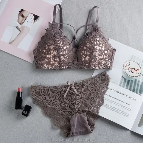New fashion women sexy thin lingerie set 3/4 Cup embroidered lace wireless sexy bra