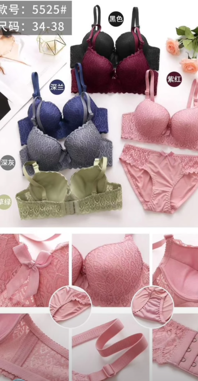 Sexy lace women's bra set high quality lace bra underwear adjustable buckle gathered with rims bra party underwear.