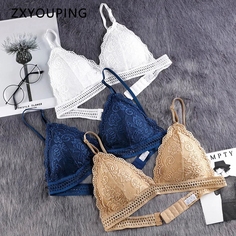 Deep V Lace Bra Crop Top Triangle Cup Seamless