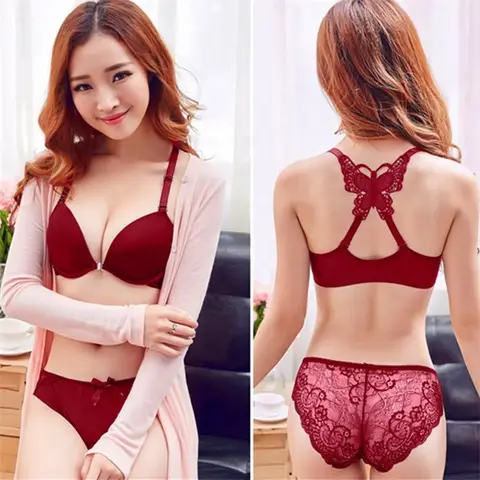 Women Custom ladies Sexy Underwear Push Up Bra Butterfly Closure Lace honeymoon Bra and Panty set